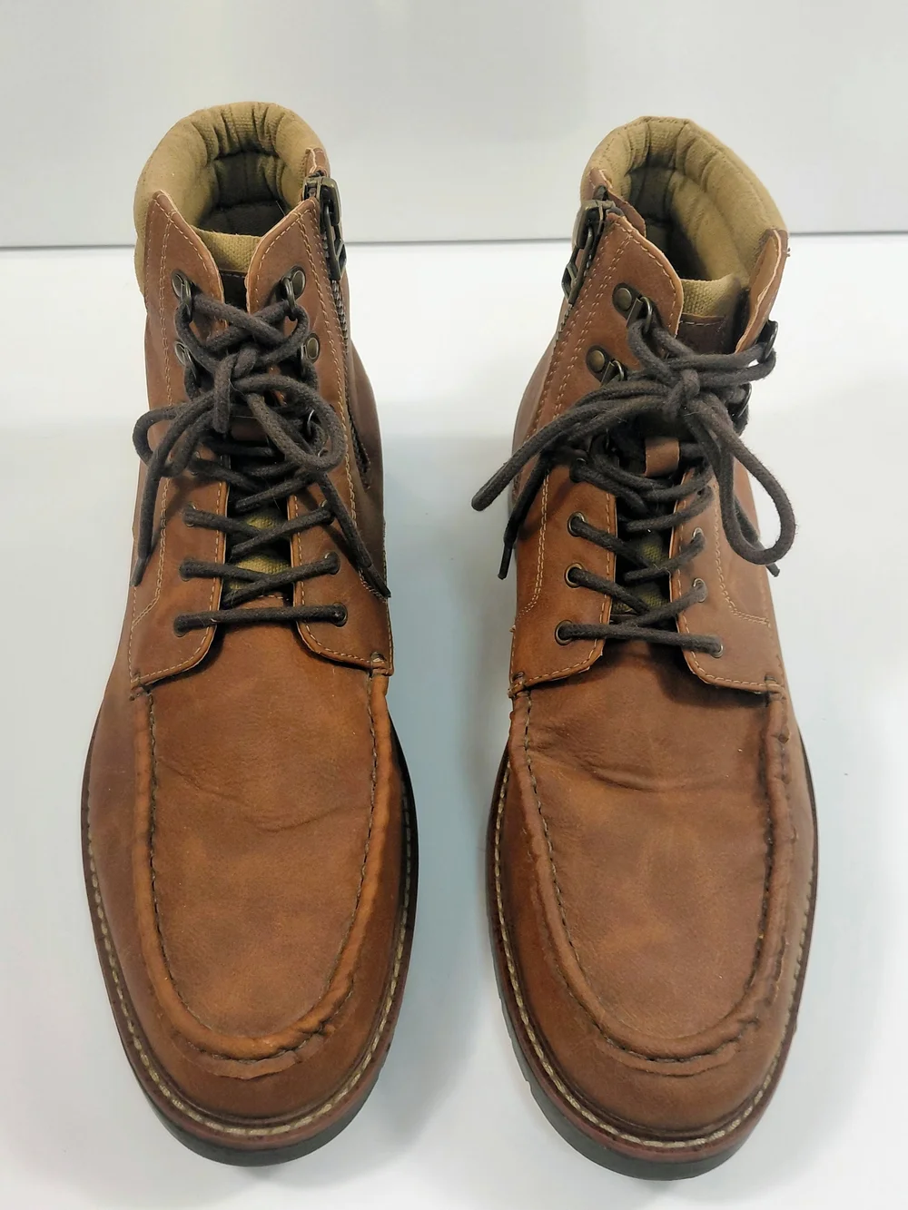 Men's Dockers Brown Leather Lace-Up Zip Boots Sz 13